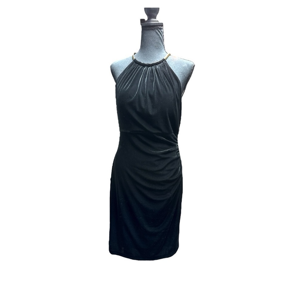 Eliza J Black Velvet  Ruched Halter Mini Dress Size 8